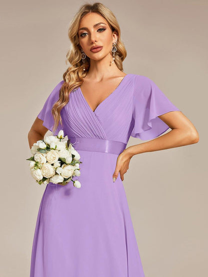 Monica™ | Vestido Largo de Chifón con Escote en V y Mangas de Volantes
