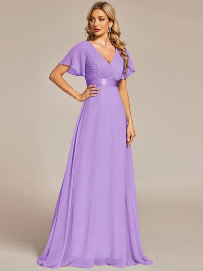 Monica™ | Vestido Largo de Chifón con Escote en V y Mangas de Volantes