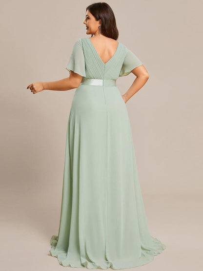Monica™ | Vestido Largo de Chifón con Escote en V y Mangas de Volantes