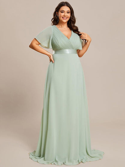 Monica™ | Vestido Largo de Chifón con Escote en V y Mangas de Volantes