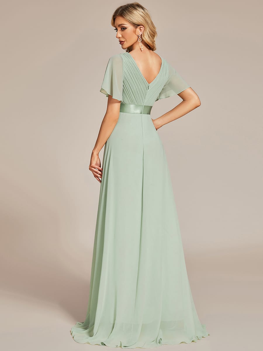 Monica™ | Vestido Largo de Chifón con Escote en V y Mangas de Volantes