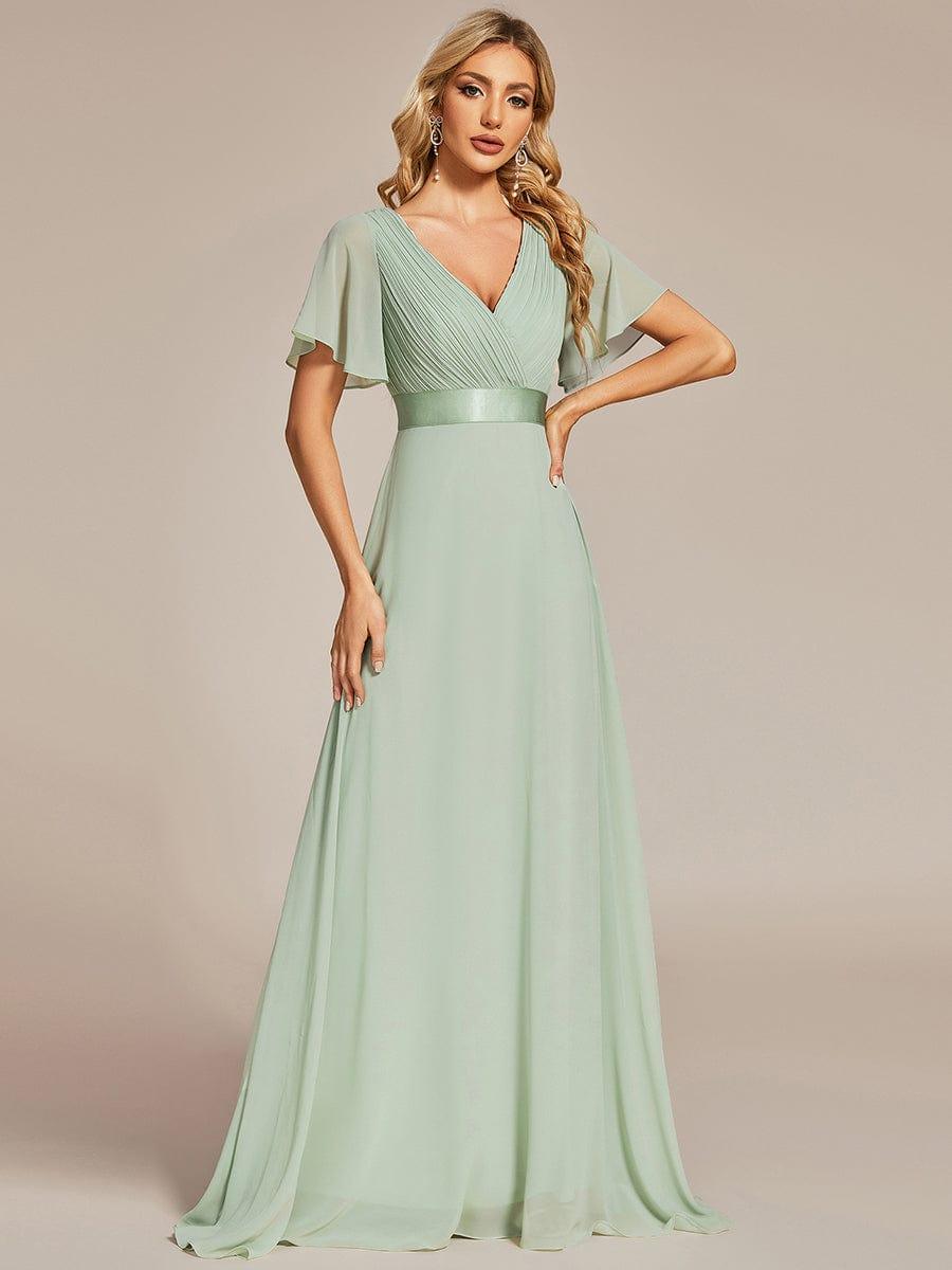 Monica™ | Vestido Largo de Chifón con Escote en V y Mangas de Volantes