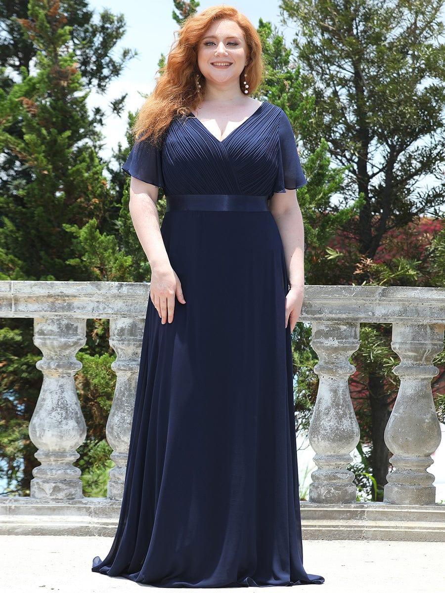 Monica™ | Vestido Largo de Chifón con Escote en V y Mangas de Volantes