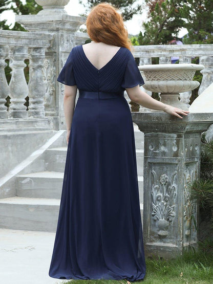 Monica™ | Vestido Largo de Chifón con Escote en V y Mangas de Volantes
