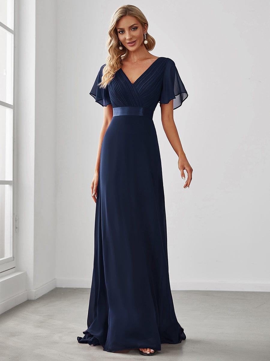 Monica™ | Vestido Largo de Chifón con Escote en V y Mangas de Volantes