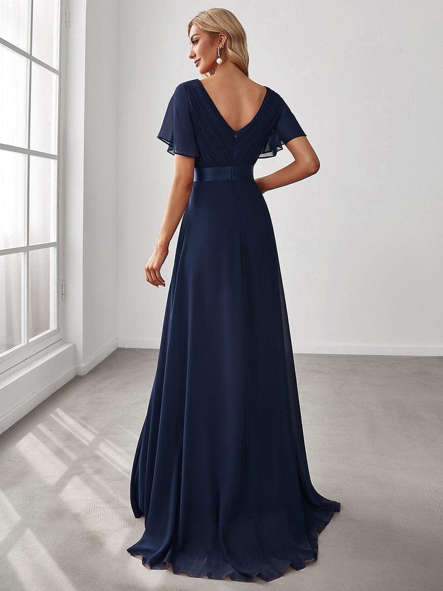 Monica™ | Vestido Largo de Chifón con Escote en V y Mangas de Volantes