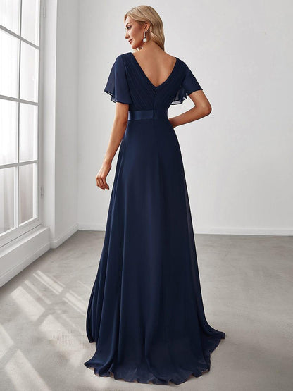 Monica™ | Vestido Largo de Chifón con Escote en V y Mangas de Volantes
