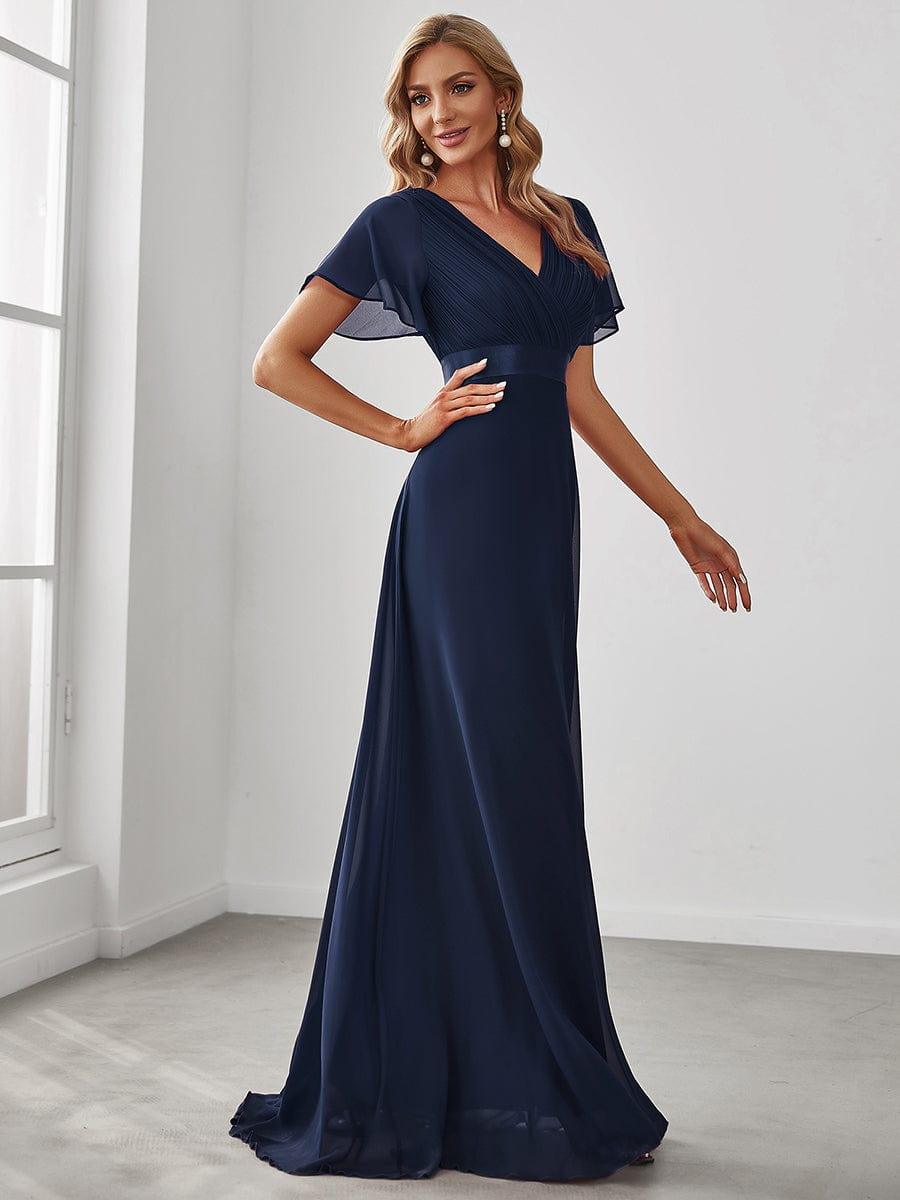 Monica™ | Vestido Largo de Chifón con Escote en V y Mangas de Volantes