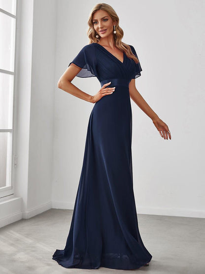 Monica™ | Vestido Largo de Chifón con Escote en V y Mangas de Volantes