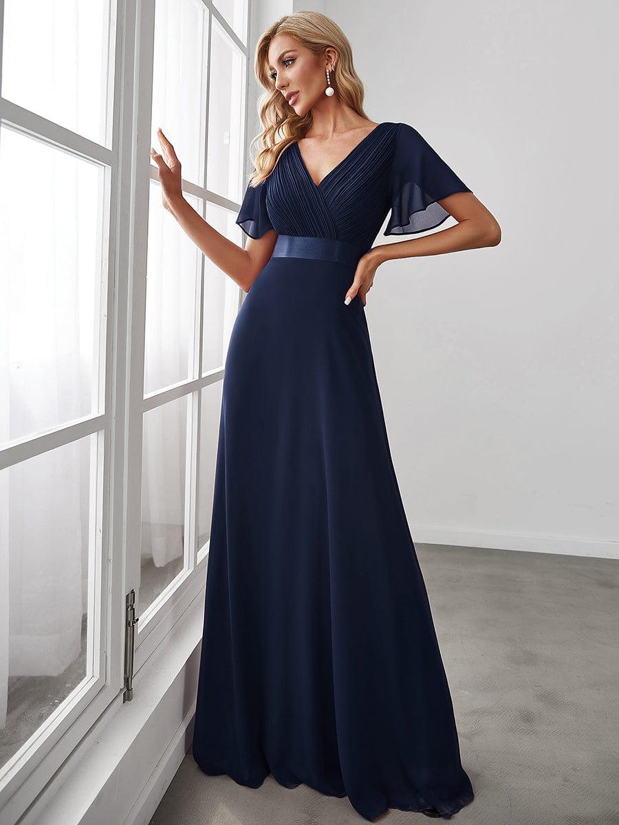 Monica™ | Vestido Largo de Chifón con Escote en V y Mangas de Volantes