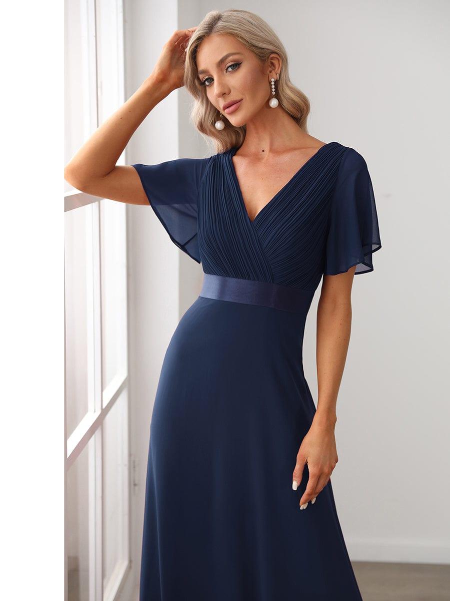 Monica™ | Vestido Largo de Chifón con Escote en V y Mangas de Volantes