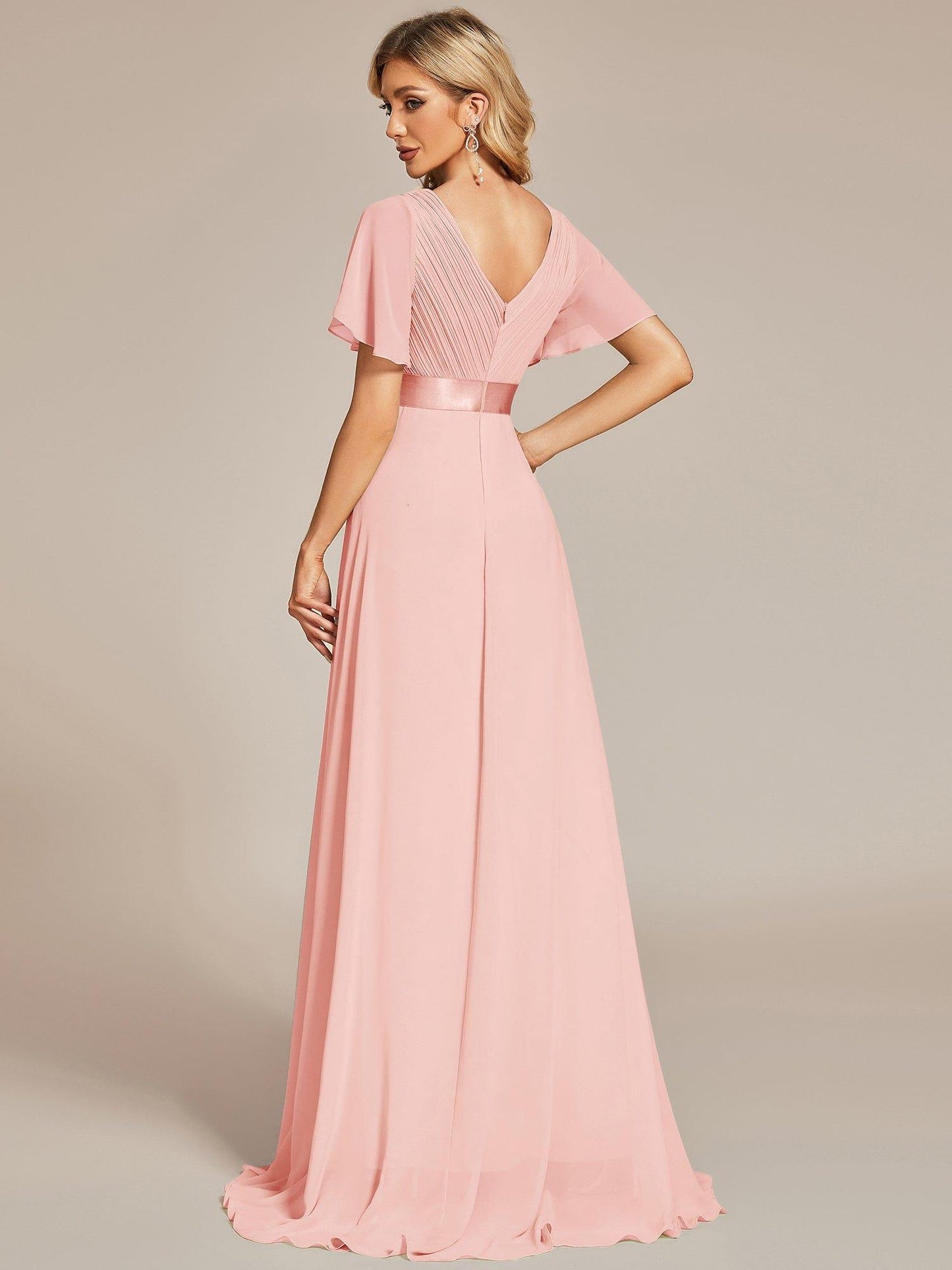 Monica™ | Vestido Largo de Chifón con Escote en V y Mangas de Volantes