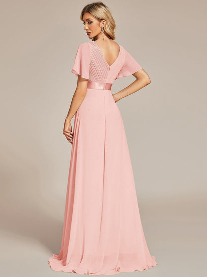 Monica™ | Vestido Largo de Chifón con Escote en V y Mangas de Volantes