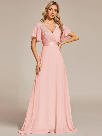 Monica™ | Vestido Largo de Chifón con Escote en V y Mangas de Volantes