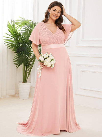 Monica™ | Vestido Largo de Chifón con Escote en V y Mangas de Volantes