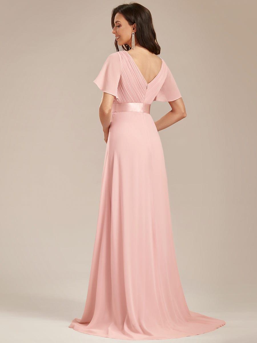 Monica™ | Vestido Largo de Chifón con Escote en V y Mangas de Volantes