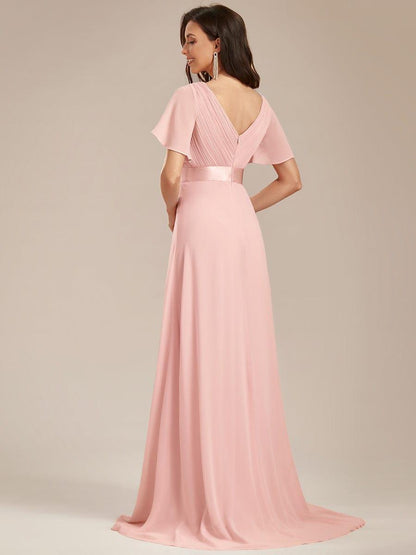Monica™ | Vestido Largo de Chifón con Escote en V y Mangas de Volantes