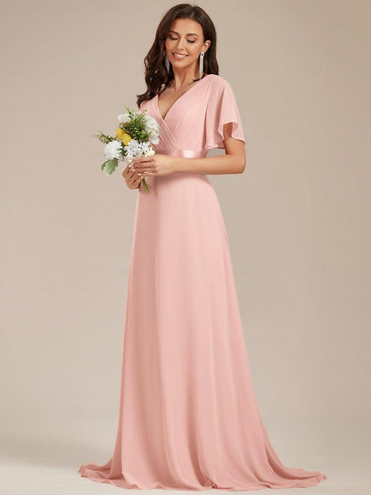 Monica™ | Vestido Largo de Chifón con Escote en V y Mangas de Volantes