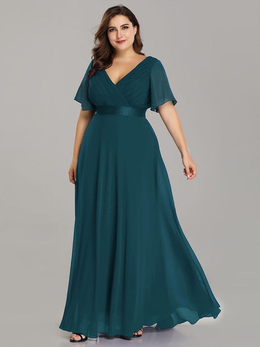 Monica™ | Vestido Largo de Chifón con Escote en V y Mangas de Volantes