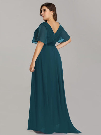 Monica™ | Vestido Largo de Chifón con Escote en V y Mangas de Volantes