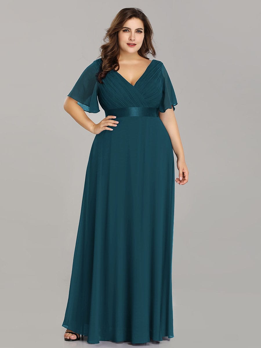 Monica™ | Vestido Largo de Chifón con Escote en V y Mangas de Volantes