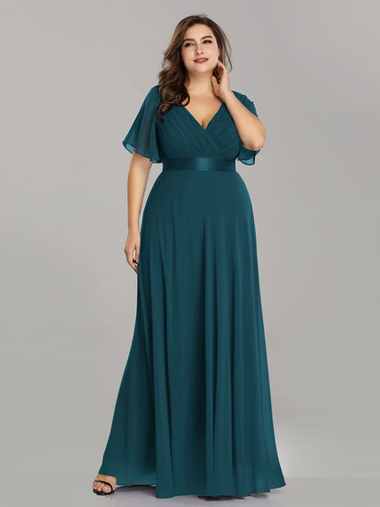 Monica™ | Vestido Largo de Chifón con Escote en V y Mangas de Volantes