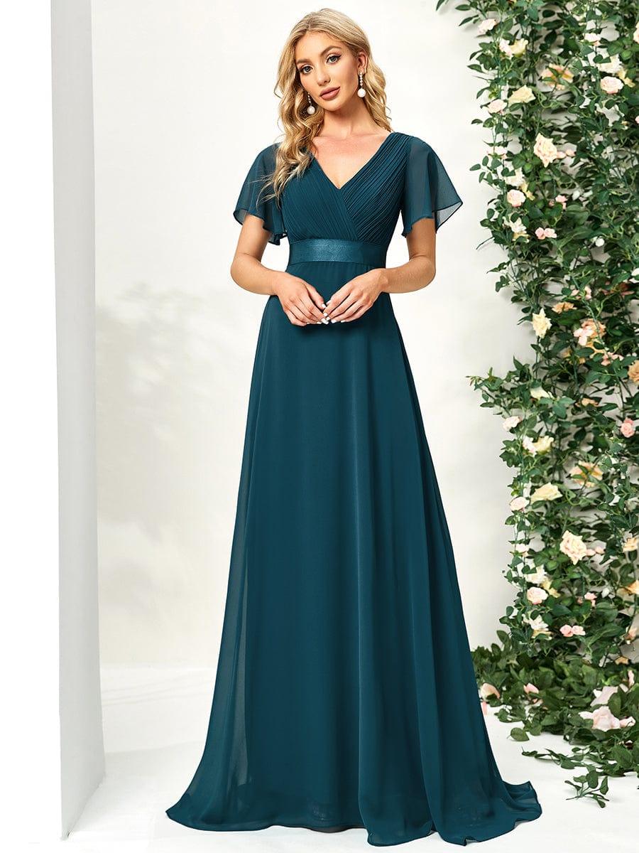 Monica™ | Vestido Largo de Chifón con Escote en V y Mangas de Volantes