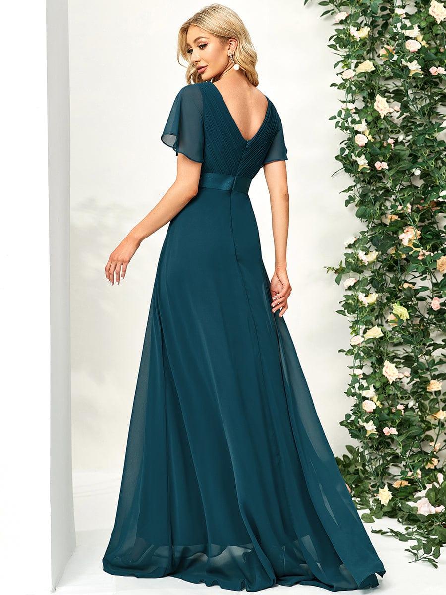 Monica™ | Vestido Largo de Chifón con Escote en V y Mangas de Volantes