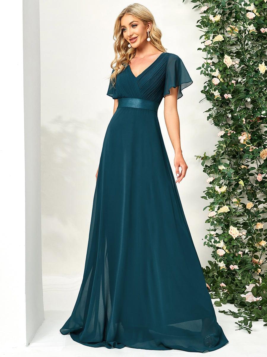 Monica™ | Vestido Largo de Chifón con Escote en V y Mangas de Volantes