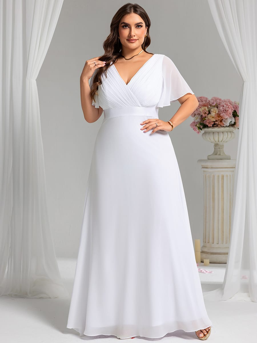 Monica™ | Vestido Largo de Chifón con Escote en V y Mangas de Volantes