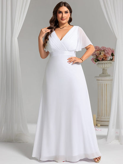 Monica™ | Vestido Largo de Chifón con Escote en V y Mangas de Volantes