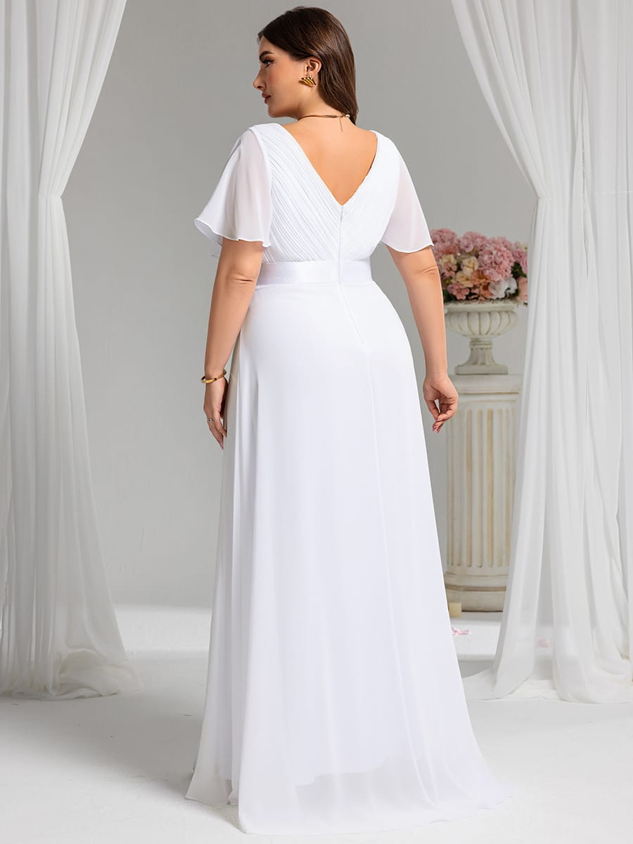 Monica™ | Vestido Largo de Chifón con Escote en V y Mangas de Volantes