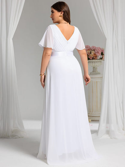 Monica™ | Vestido Largo de Chifón con Escote en V y Mangas de Volantes