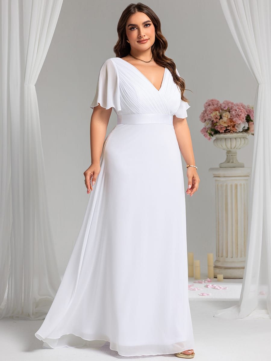 Monica™ | Vestido Largo de Chifón con Escote en V y Mangas de Volantes
