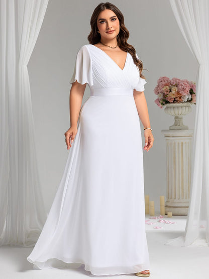 Monica™ | Vestido Largo de Chifón con Escote en V y Mangas de Volantes