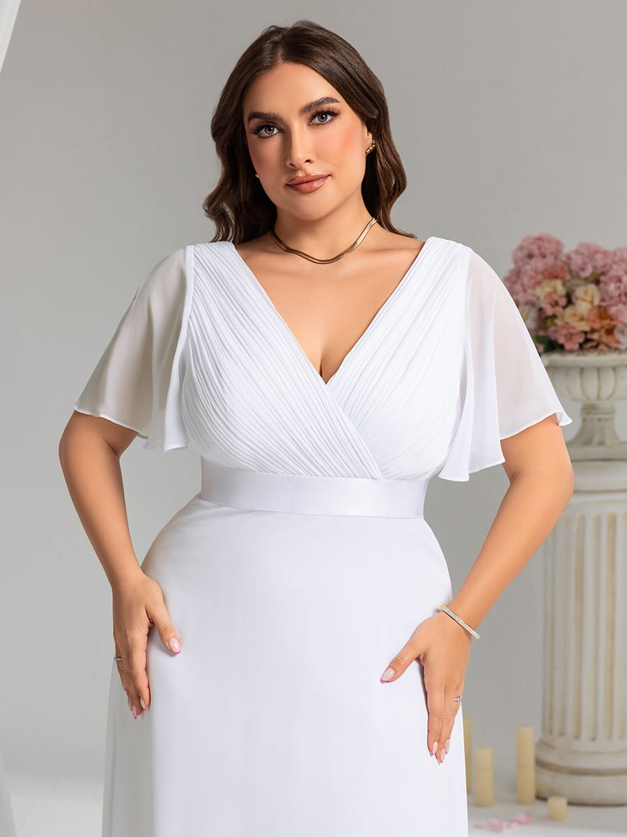 Monica™ | Vestido Largo de Chifón con Escote en V y Mangas de Volantes