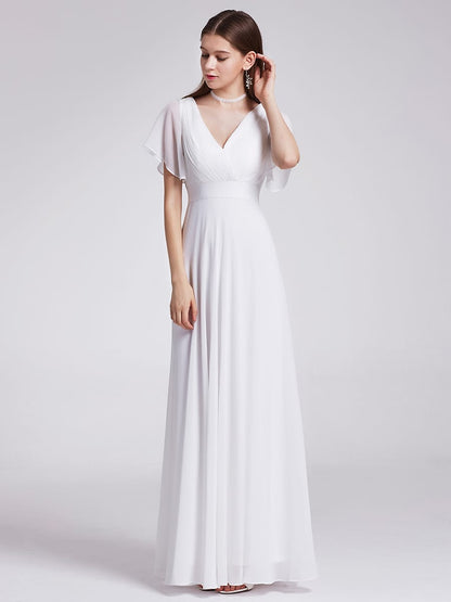Monica™ | Vestido Largo de Chifón con Escote en V y Mangas de Volantes