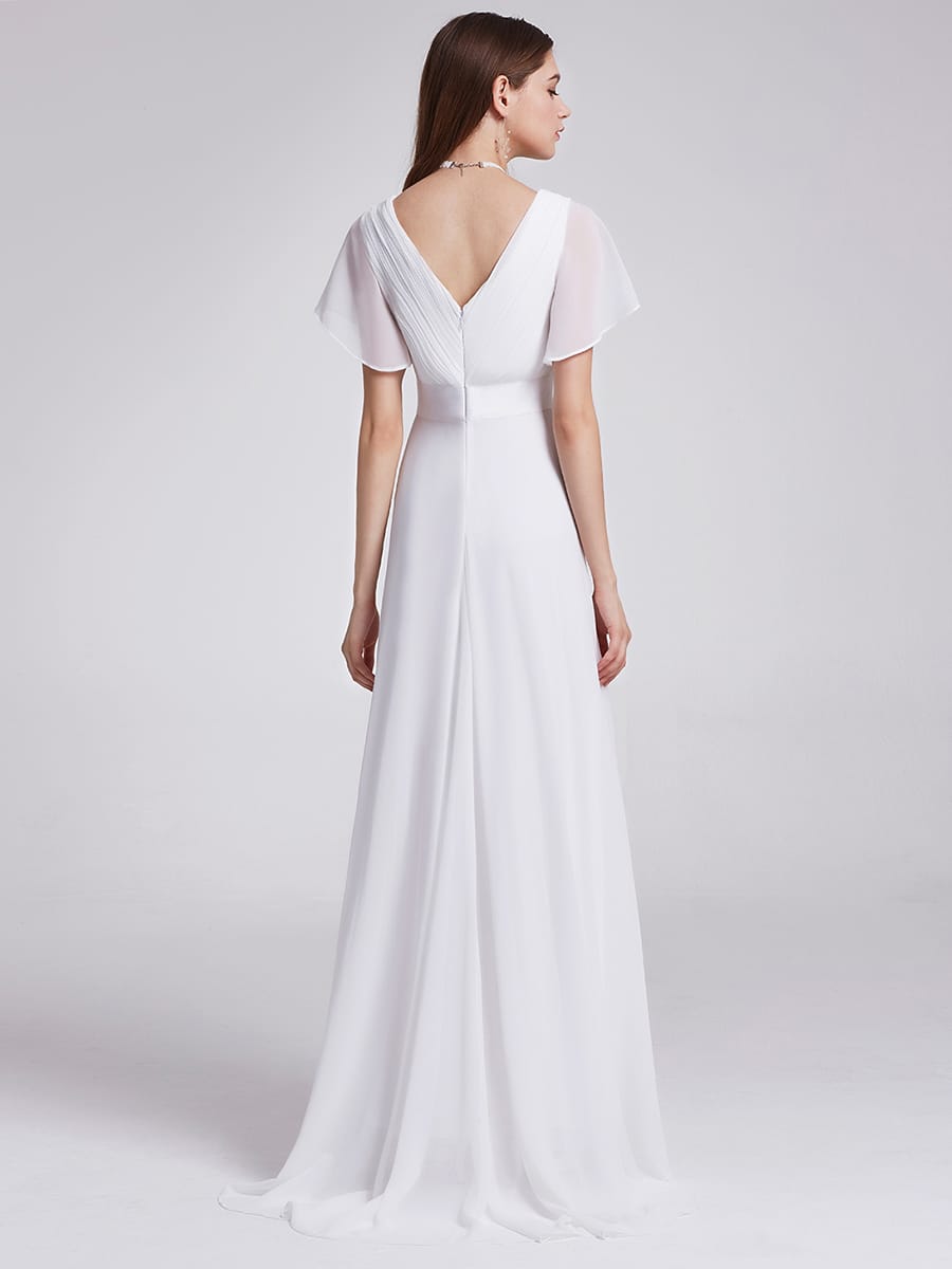 Monica™ | Vestido Largo de Chifón con Escote en V y Mangas de Volantes