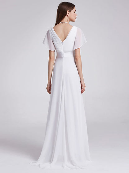Monica™ | Vestido Largo de Chifón con Escote en V y Mangas de Volantes