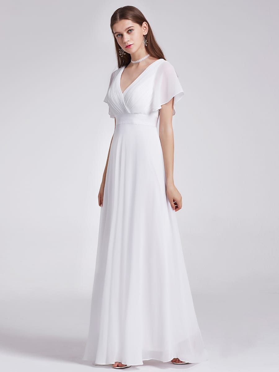 Monica™ | Vestido Largo de Chifón con Escote en V y Mangas de Volantes