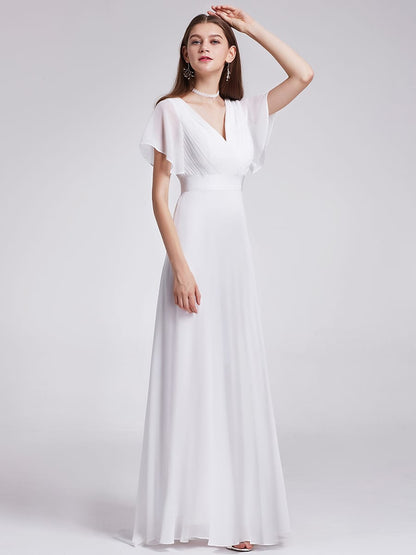 Monica™ | Vestido Largo de Chifón con Escote en V y Mangas de Volantes