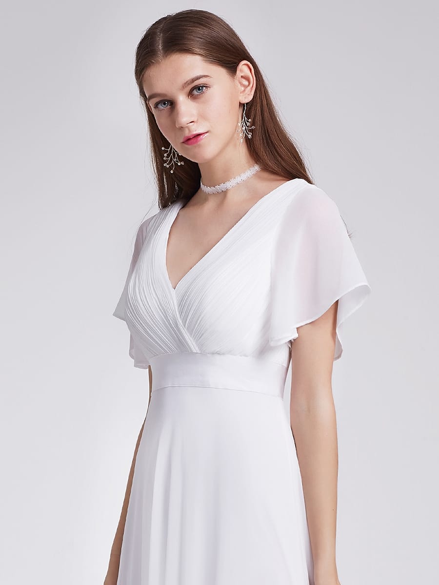Monica™ | Vestido Largo de Chifón con Escote en V y Mangas de Volantes