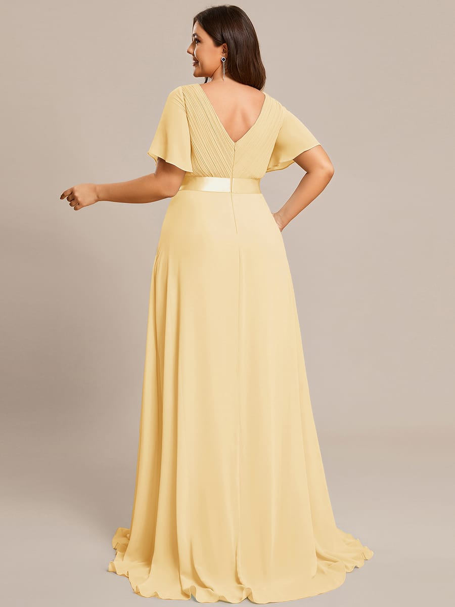 Monica™ | Vestido Largo de Chifón con Escote en V y Mangas de Volantes