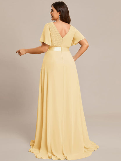 Monica™ | Vestido Largo de Chifón con Escote en V y Mangas de Volantes