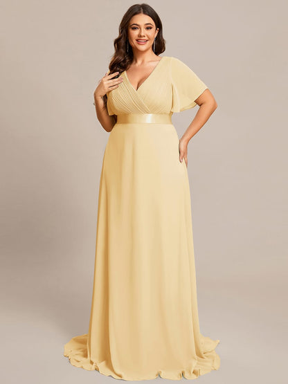 Monica™ | Vestido Largo de Chifón con Escote en V y Mangas de Volantes