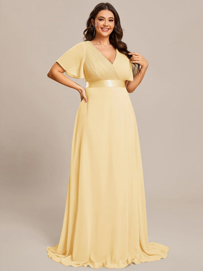 Monica™ | Vestido Largo de Chifón con Escote en V y Mangas de Volantes