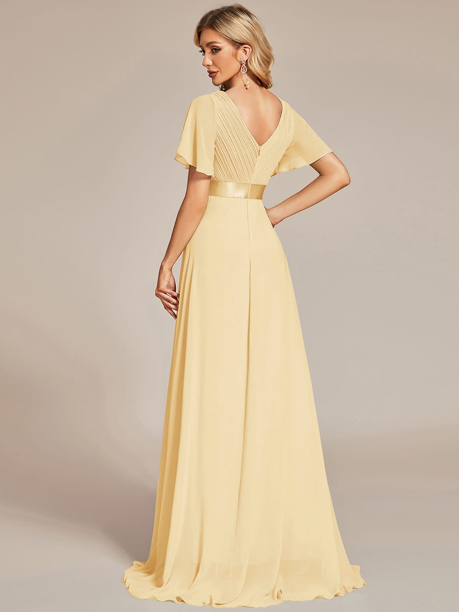 Monica™ | Vestido Largo de Chifón con Escote en V y Mangas de Volantes