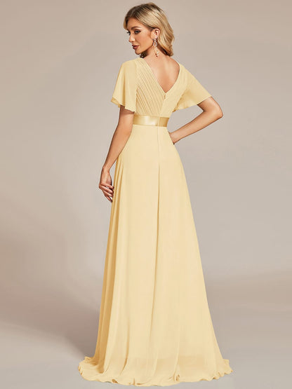 Monica™ | Vestido Largo de Chifón con Escote en V y Mangas de Volantes