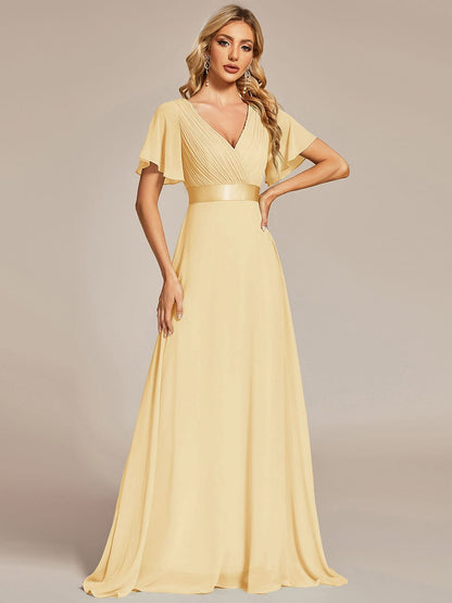 Monica™ | Vestido Largo de Chifón con Escote en V y Mangas de Volantes
