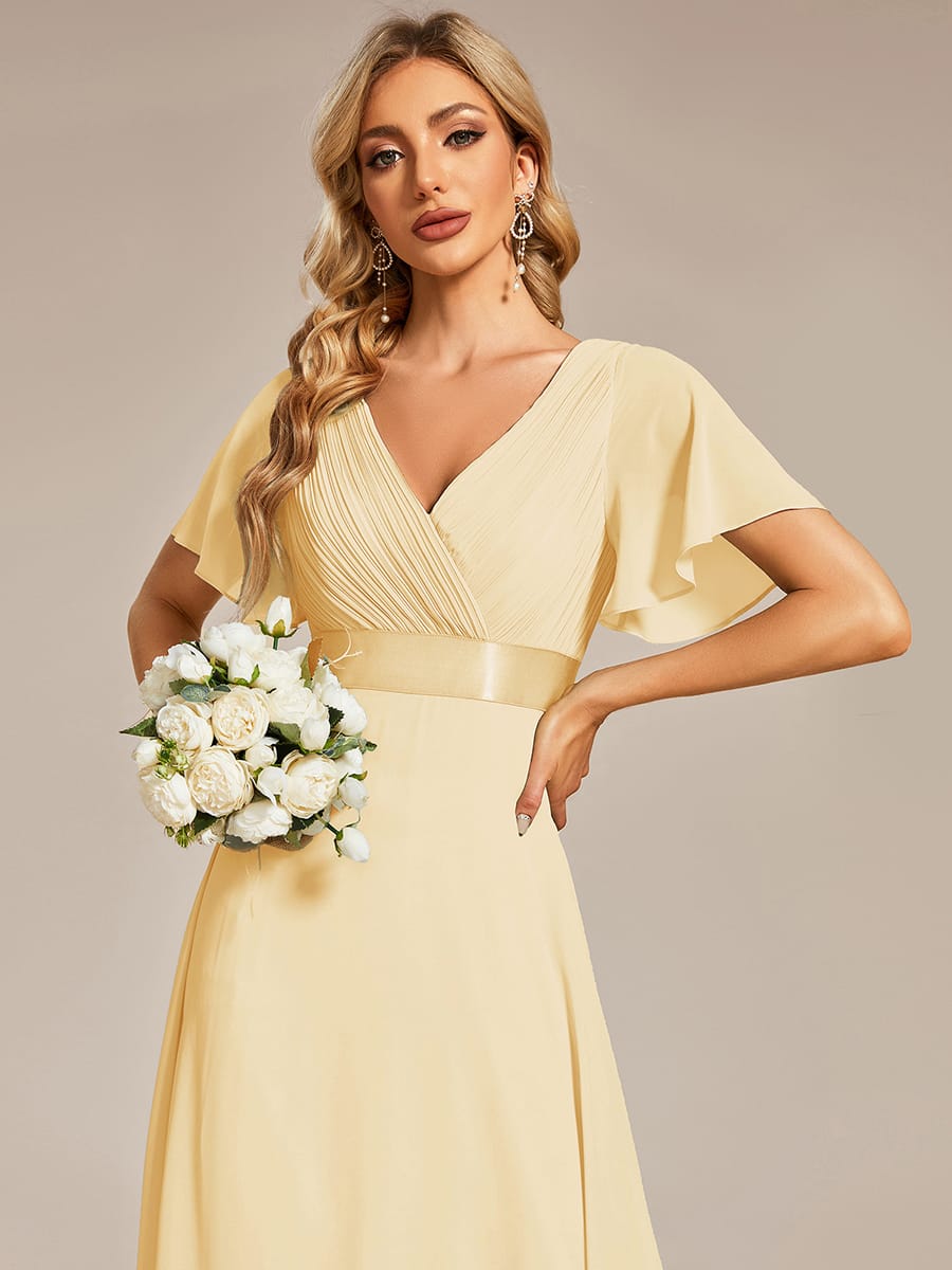 Monica™ | Vestido Largo de Chifón con Escote en V y Mangas de Volantes